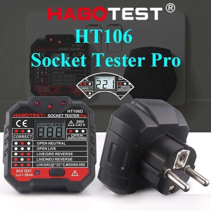 Akozon HT106D Tester Per Prese Elettriche, Rilevatore Di Polarità E Tensione Con Display LCD, Test RCD 30mA, 220V