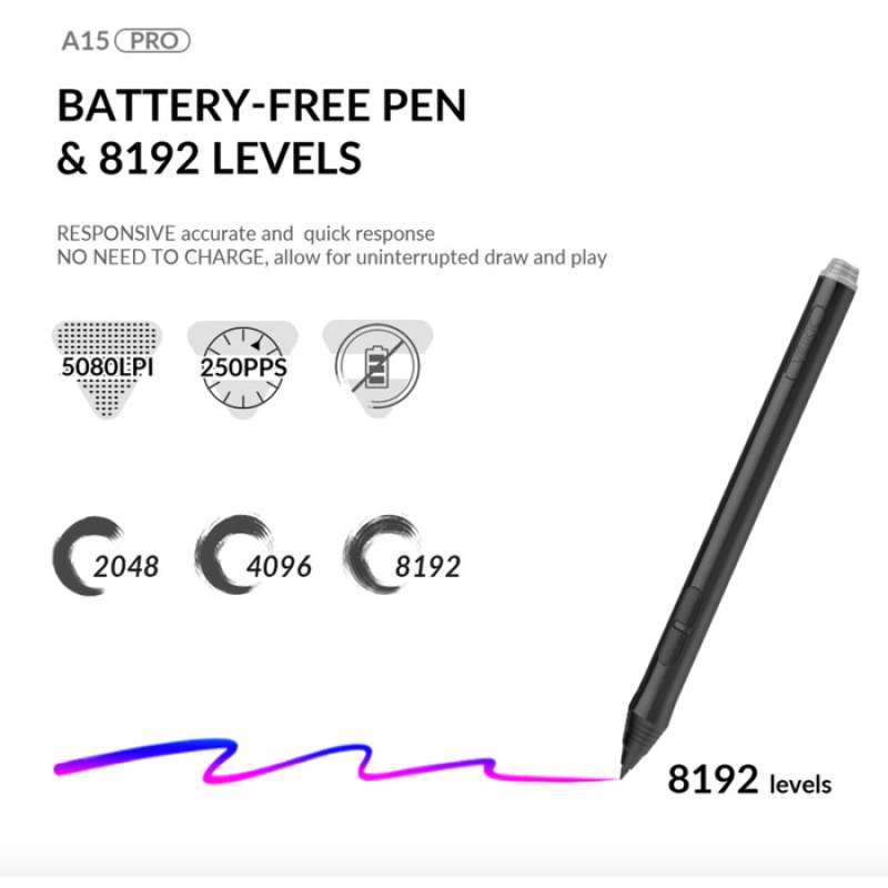 Jual Veikk A15 Pro Graphic Pen Tablet 8192 Pressure Windows Mac Alt A50 ...