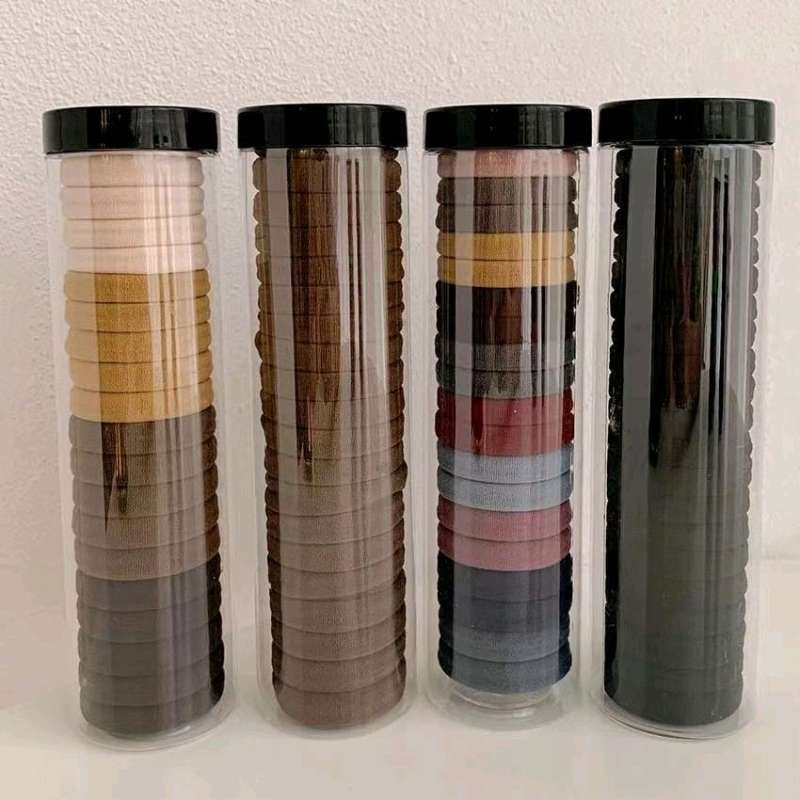 Ikat Rambut Wanita Dengan Kemasan Tabung Isi 20 Pcs Ikat Rambut Elastis Tebal Korea Style