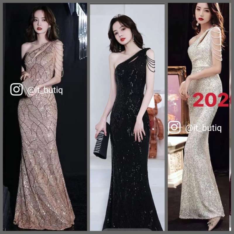 Longdress sequin one shoulder Gaun pesta gatsby dress singer FIO1122