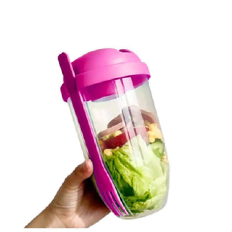 Botol Salad Dengan Garpu Cup Portable serbaguna Bahan Plastik 1L WMO YU20