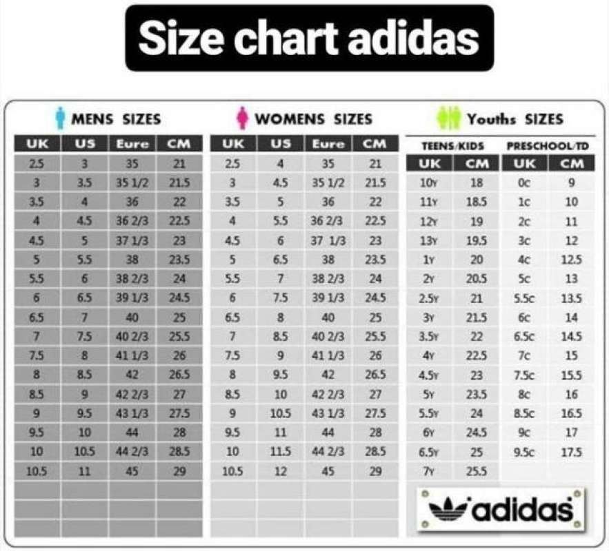 adidas size chart kids