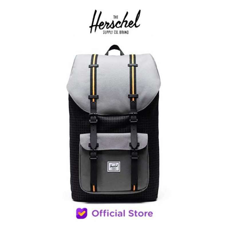 Herschel Little America Backpack 25 L- Black Grid/Gargoyle/Sun Orange