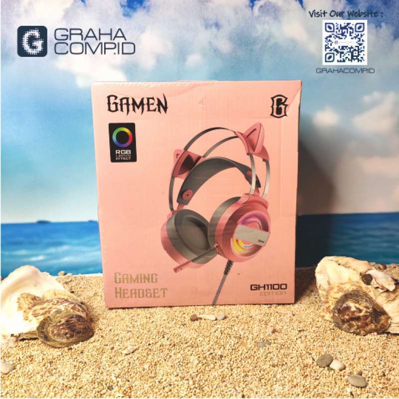 GAMEN GH1100 Pink Headset Earphone Headphone Gaming Cat Ear LED RGB  Original