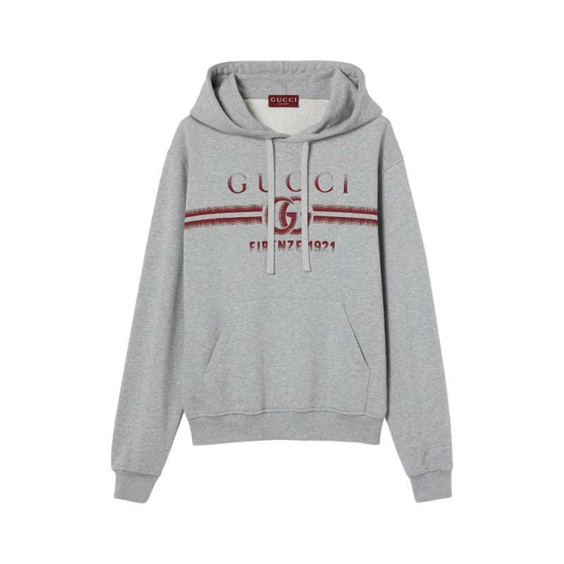 Gucci Double G Firenze 1921 Faded Print Hooded Sweatshirt Grey
