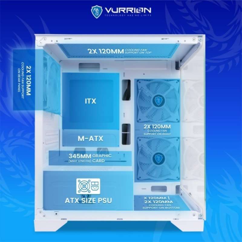 Jual Vurrion Glassify Pc Gaming Case | Casing M-atx Free 3fan - White ...