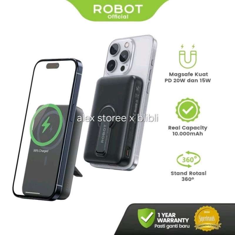 Robot RT15 Power Bank Wireless 10000mAh Fast Charging PD Type-C Magnet  iPhone Android Stand Magsafe
