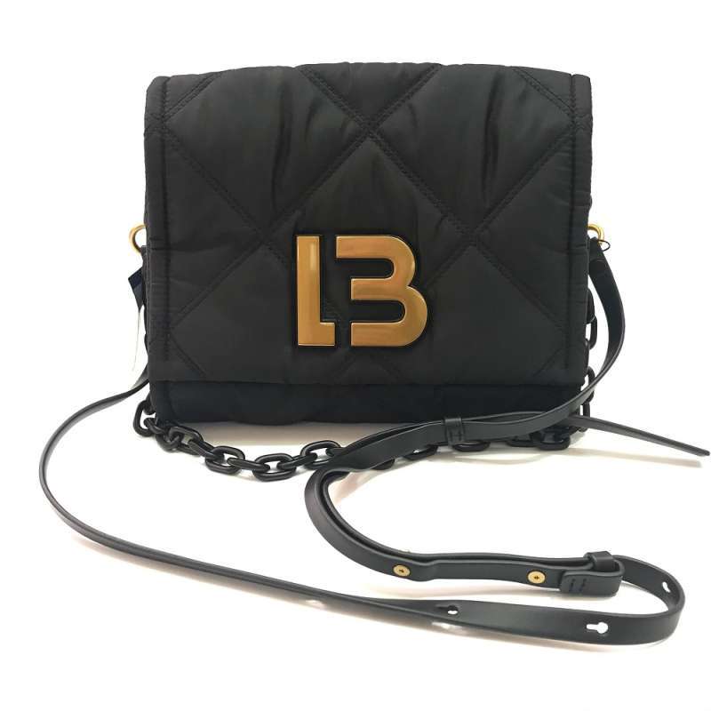 Bimba Y Lola Nylon Flap Crossbody in Quilted Black Gold