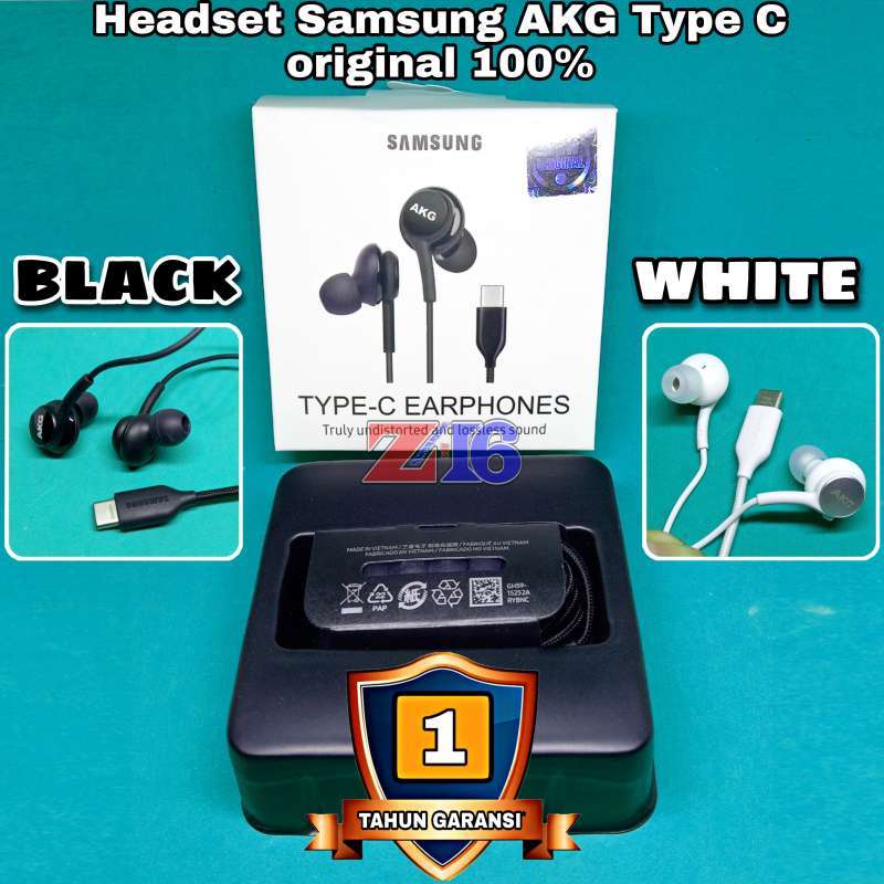 ASLI HF Earphone AKG Samsung Galaxy S23 S24 S25 S 25 Type C In ear with  microphone tepsi Warna Hitam