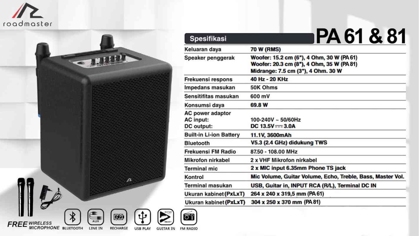 Jual Speaker Bluetooh Tws Multi Fungsi Roadmaster Pa61 Produk Asli
