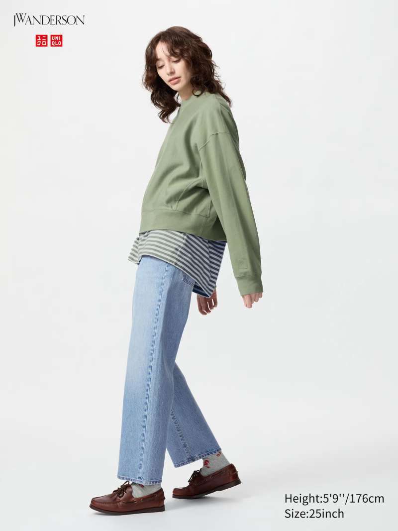 UNIQLO JWA JW ANDERSON Celana Panjang Jeans Lurus Wanita BIRU BLUE