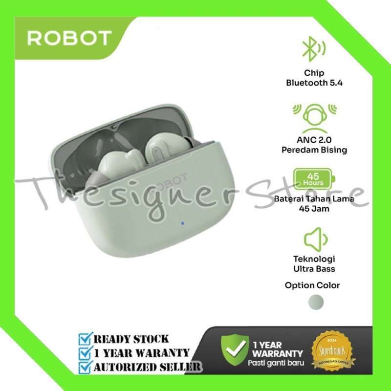ROBOT Quite E1 Earphone Bluetooth ANC BT TWS Ultra Bass  Microphone Garansi Resmi Thn