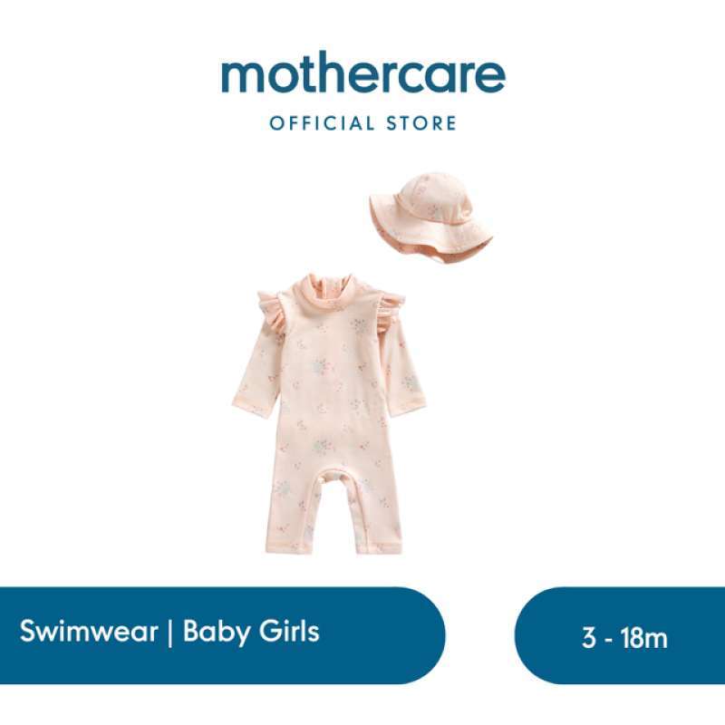 Mothercare Sunsafe UPF50+ Rash Suit and Hat Set Baju Renang Bayi  Perempuan (Orange)