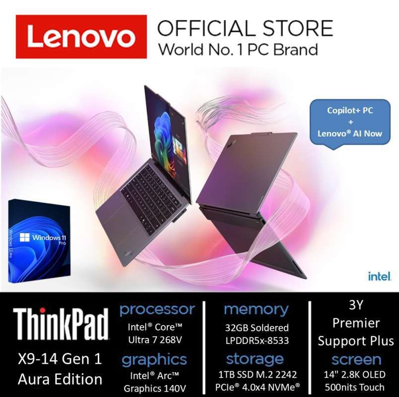 LENOVO ThinkPad X9-14 Gen 1 dengan Intel Core Ultra 7, layar 14 OLED, 32GB RAM, 1TB SSD, dan Arc Graphics. Ideal untuk Profesional Kreatif