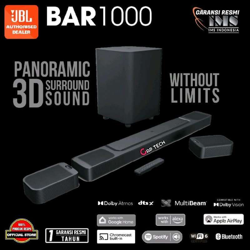 JBL Bar 1000 Bar-1000 BAR 1000 Soundbar with Detachable  Surround Speakers MultiBeam Dolby Atmos and DTS-X SoundBar Sound Bar