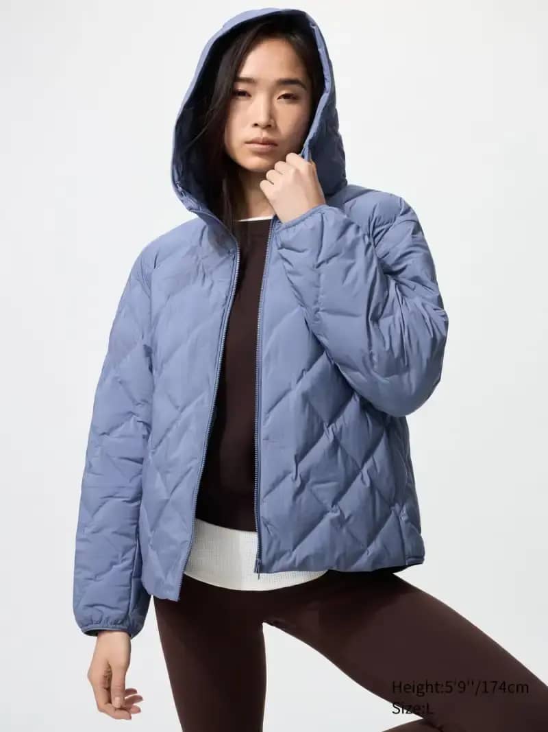 UNIQLO PUFFTECH Jaket Parka Winter Hoodie Puffer Jacket Wanita blue