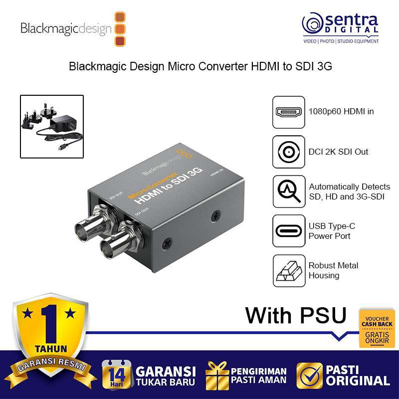 Blackmagic Design Micro Converter Adapter HDMI to SDI 3G Plug and Play Full  HD 2k 60p with AC power Supply PSU for Live Streaming X02
