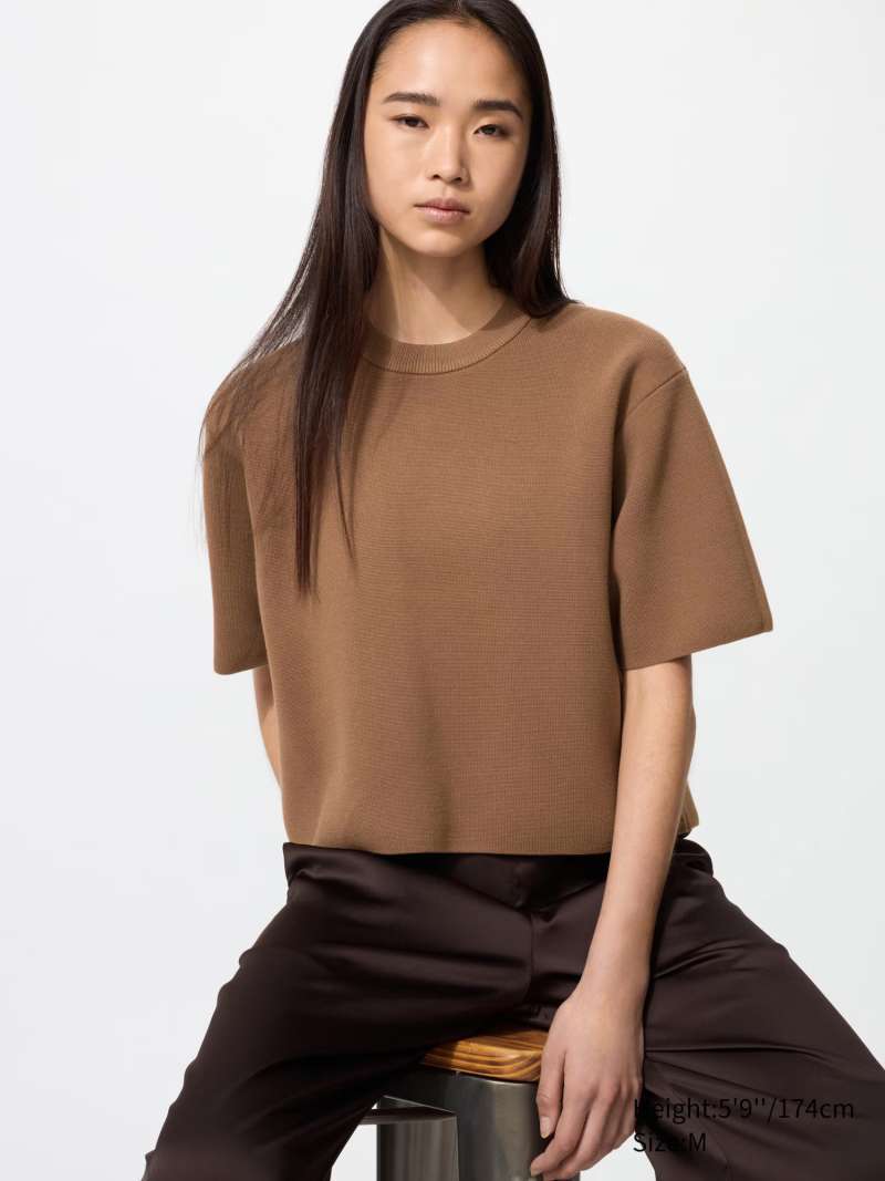 UNIQLO Sweater WANITA Washable Milano Rib Matching Set BROWN