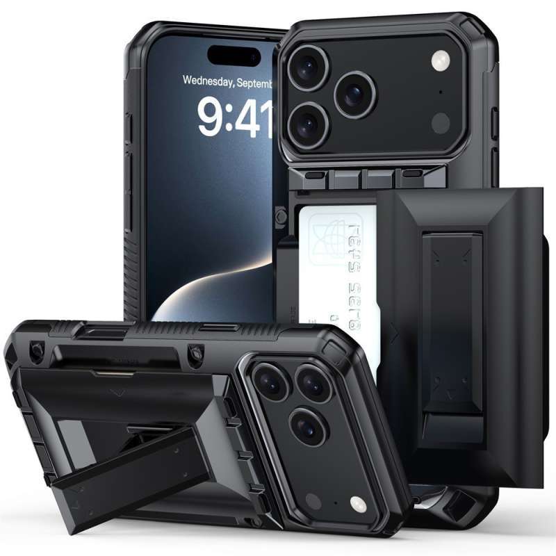 Slide Wallet Bracket Slot Phone Case For iPhone 17 Pro 17 Pro Max TPU  Shockproof Back Multi Functional Cover