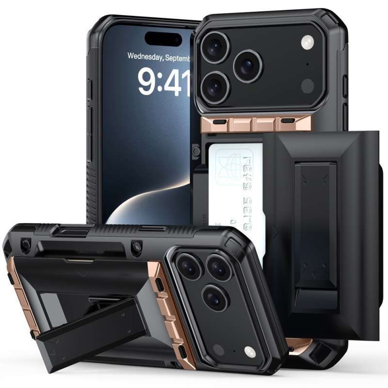 Slide Wallet Bracket Slot Phone Case For iPhone 17 Pro 17 Pro Max TPU  Shockproof Back Multi Functional Cover