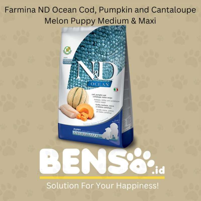 DOGFOOD FARMINA ND OCEAN COD, PUMPKIN CANTALOUPE MELON PUPPY MEDIUM  MAXI REPACK 1KG