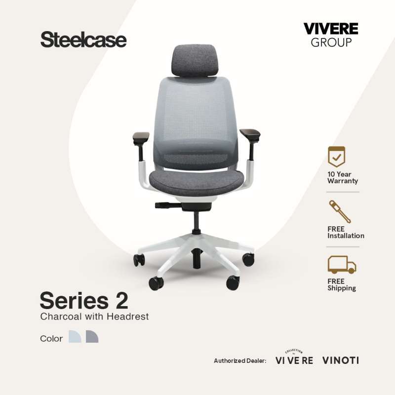 STEELCASE Series Charcoal with Headrest Working Chair Ergonomic  Office Chair Kursi Kerja
