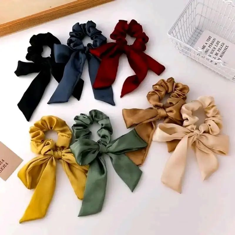 Ikat Rambut Pita Ribbon Satin Silky Gaya Korea Kunciran Karet Aesthetic