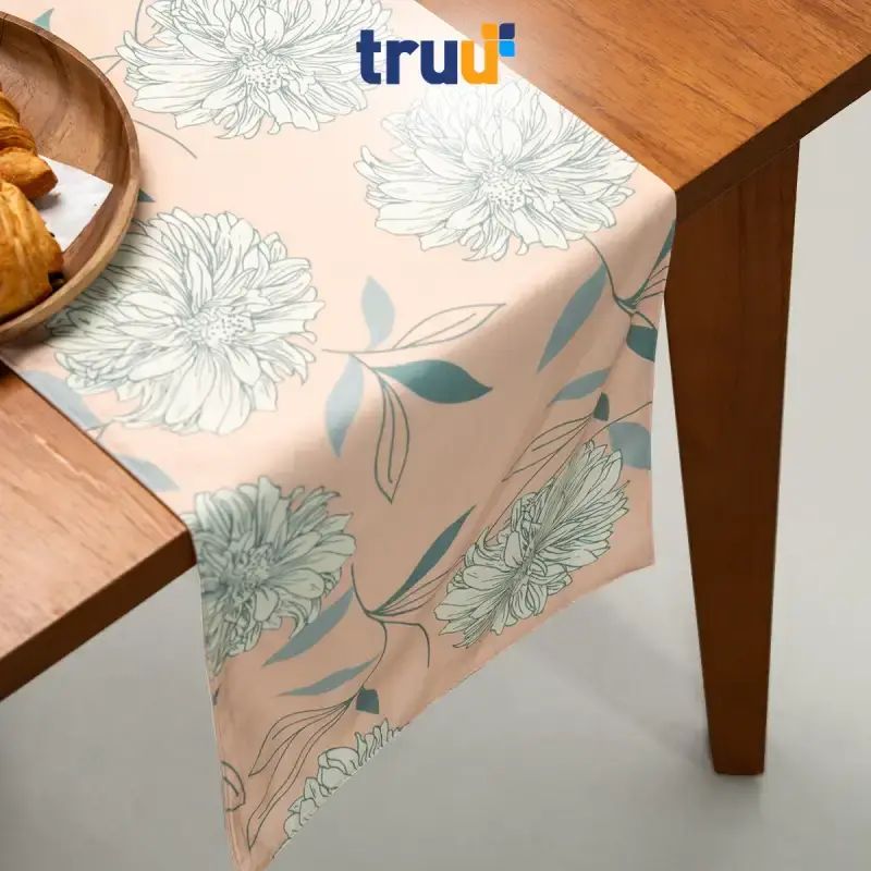Promo Truu Table Runner Chrysantemum Peach Tr.tr008 Twill 200x30 Cm ...