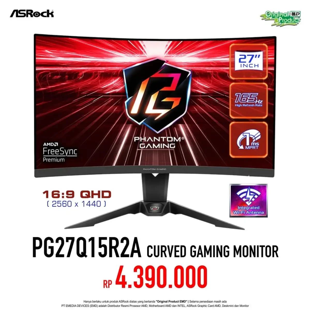 ASRock PG27Q15R2A – 27 Inch QHD-monitor, 165 Hz, 1 Ms, 2x HDMI, DisplayPort, Geschikt Voor Gamers