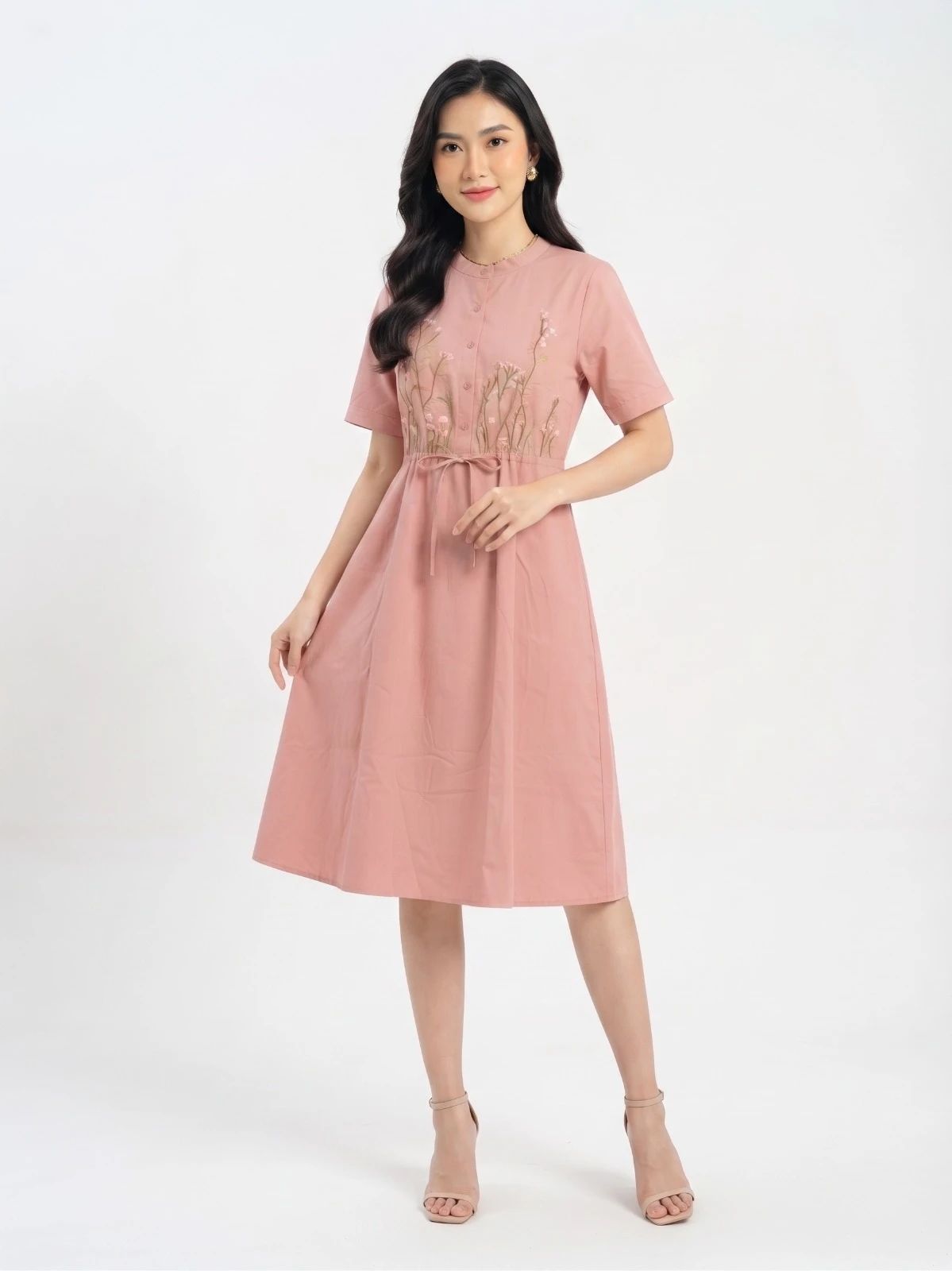Casual Dusty Pink Embroidered Dress Casual Immaculate Dusty Pink Dress Jual Original Luxury Model Terlengkap 2026