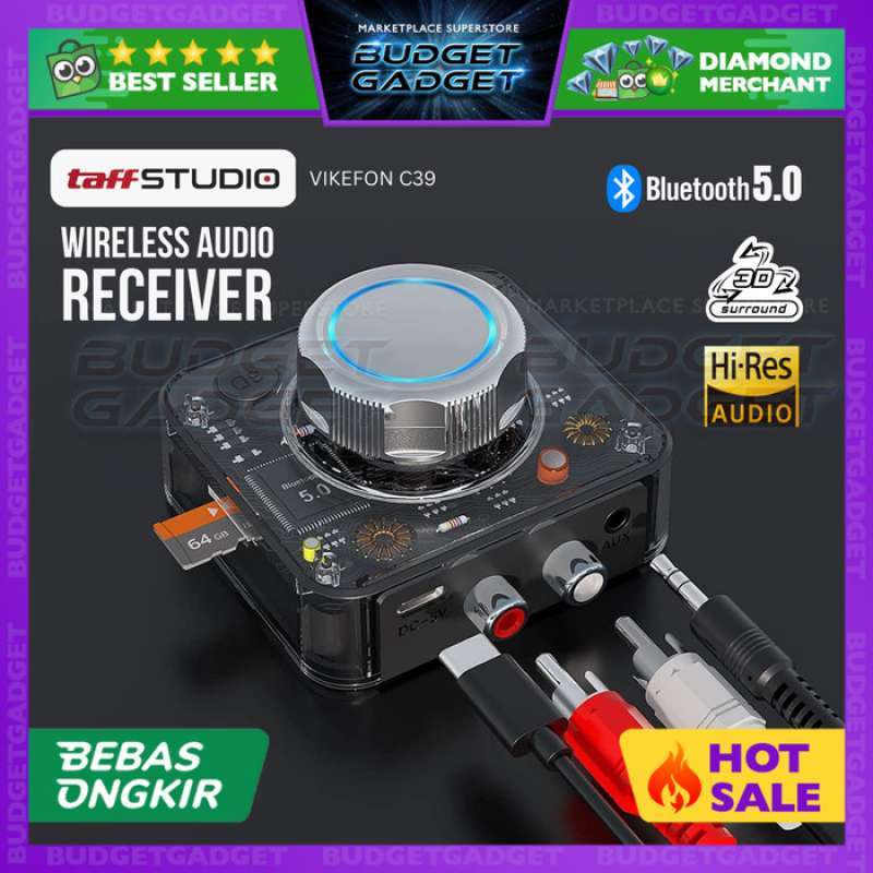 Promo Vikefon Wireless Audio Receiver Bluetooth 5.0 Tf Card Rca Aux C39 Diskon 38 di Seller