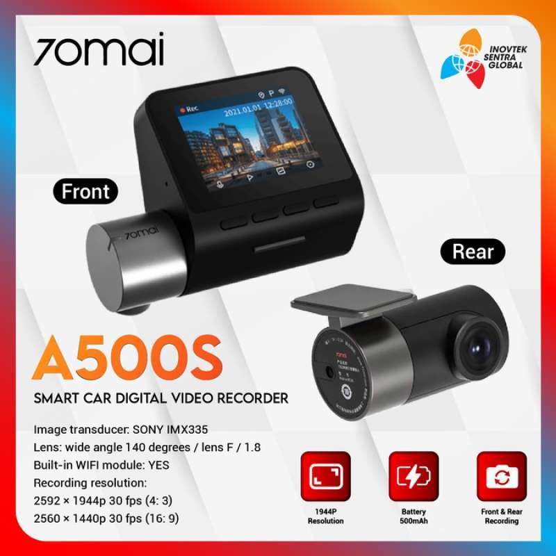 Jual 70mai A500s Smart Dash Cam Pro Plus + Rear Cam Set 1944p Kamera ...