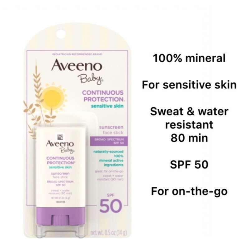 Promo Aveeno baby mineral sunscreen face stick spf 50 sensitive skin
