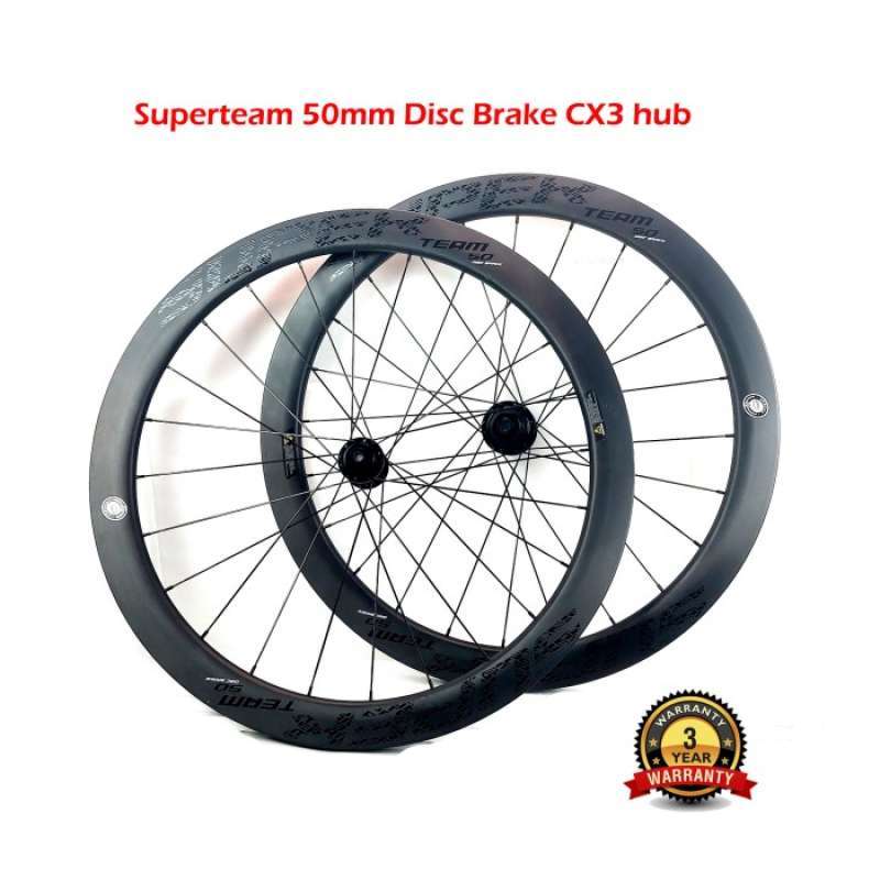 Promo Superteam Carbon Clincher Wheelset Road Bike Disc Brake Thru Axle