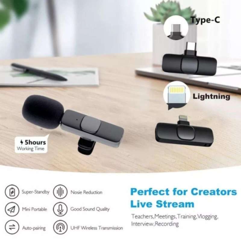 Promo Microphone Wireless Mic Clip On USB Type C & /K9 DUAL MIC Diskon