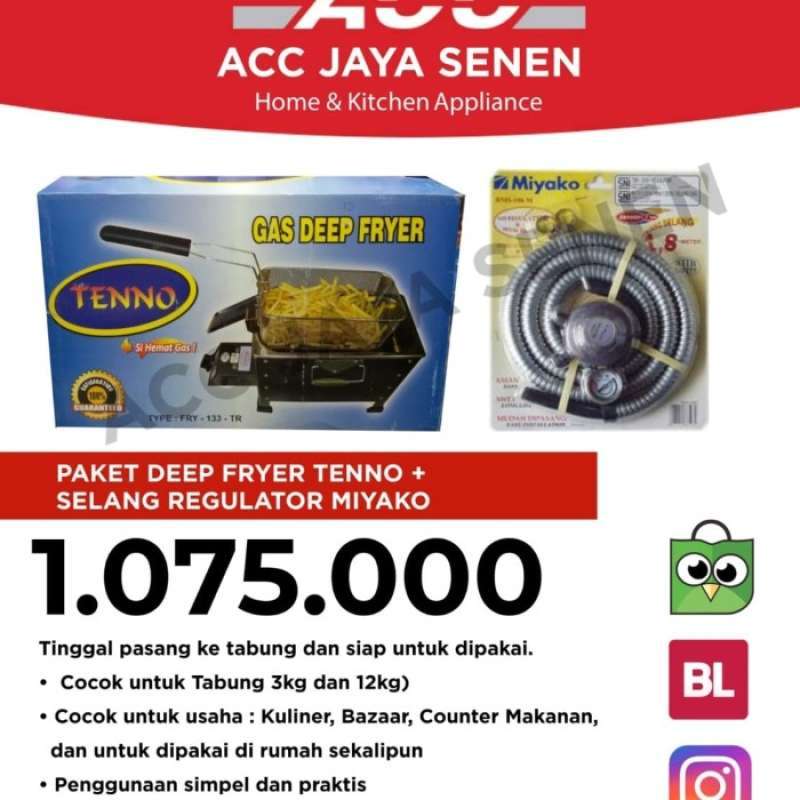 Promo Paket Deep Fryer Gas Tenno + Selang Regulator Miyako Diskon 23