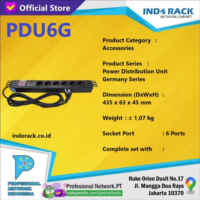 Promo INDORACK PDU6G Power Distribution Unit 6 Outlets / Sockets PDU-6G ...
