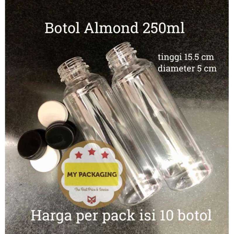 Promo Botol Plastik Almond 250ml + Tutup (harga Per Pack Isi 10 Botol ...