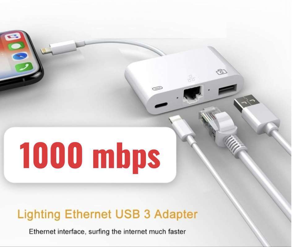 Jual 1000mbps Lightning to LAN RJ45 USB ( 3 Adapter ) di