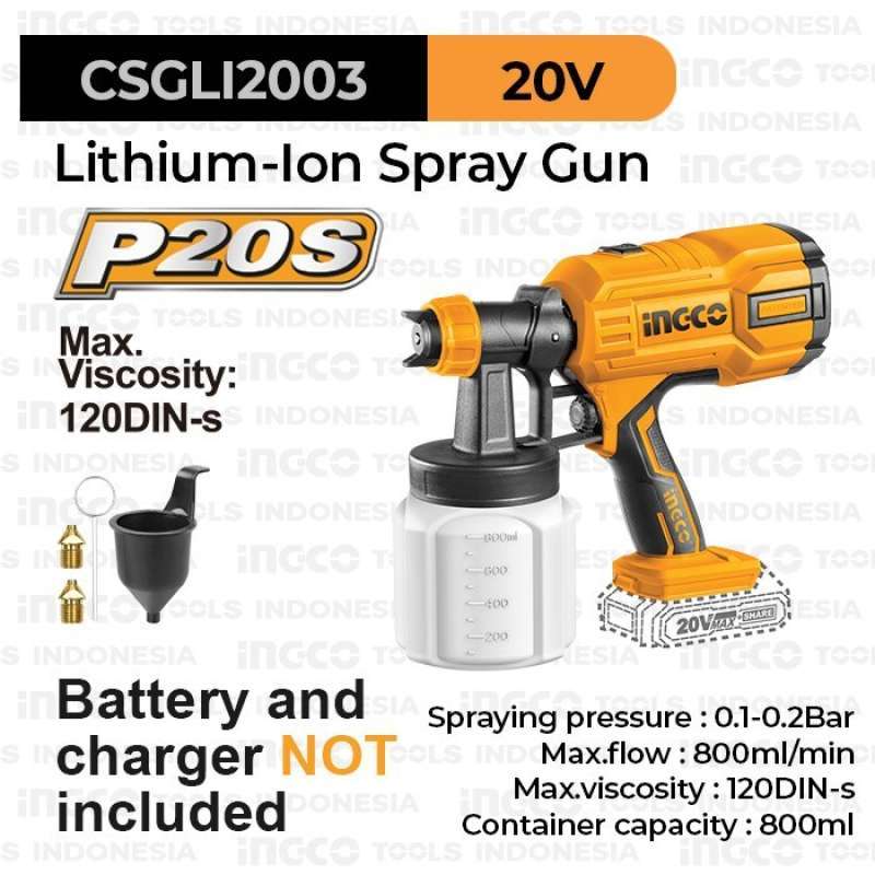 Jual Cordless Paint Spray Gun INGCO CSGLI2003 Cat Besi Tembok Baterai