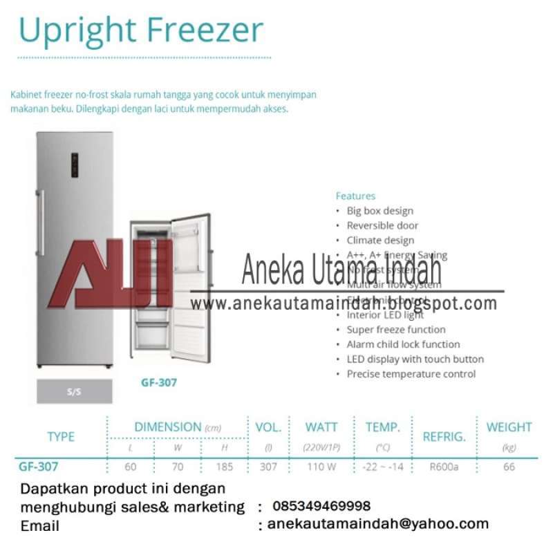 Promo GF307 UPRIGHT FREEZER WITH DRAWER NO FROST MULTI FLOW SYSTEM