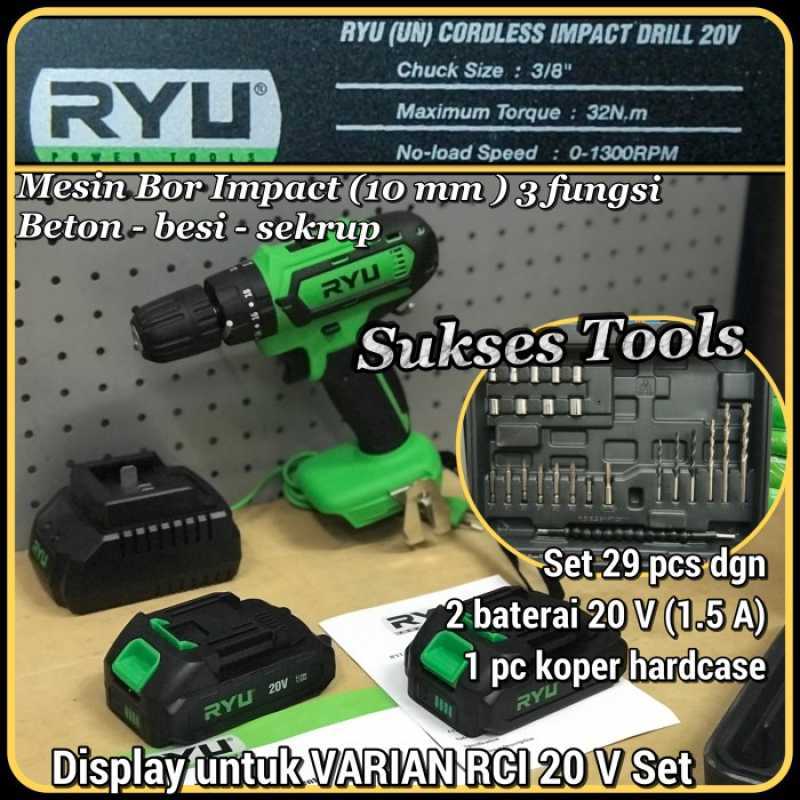 Promo Mesin Bor Baterai Ryu RCD 12V /Cordless Impact Drill RCI 20V Set ...