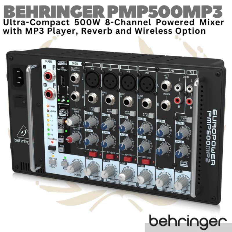 Jual BEHRINGER EUROPOWER PMP500MP3 8 channel 500W Powered Audio Mixer