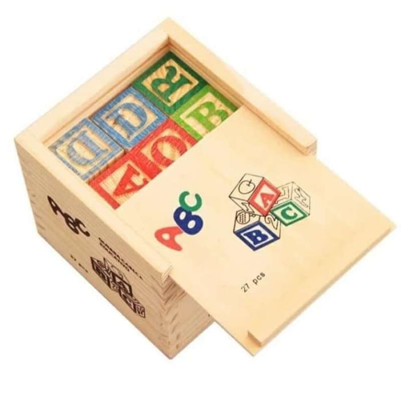 Promo Abc Box - Abc Wood Blocks 27pcs Balok Kayu Kubus Huruf Angka ...