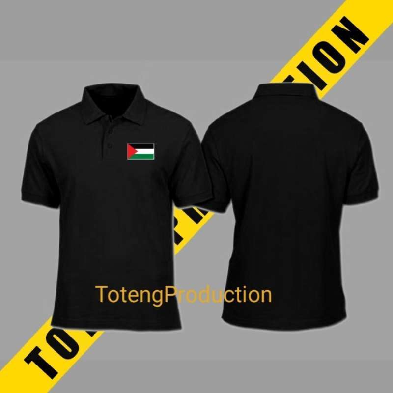 Promo Polo Shirt baju Kaos Kerah bendera Palestina palestine HITAM Pria murah Diskon 5% di