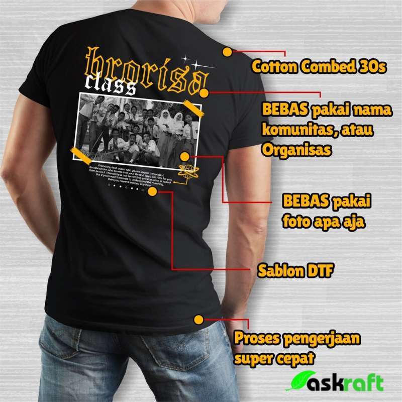 Jual Kaos Kelas Bisa Custom Sablon Bebas Ganti Foto dan Tulisan Askraft
