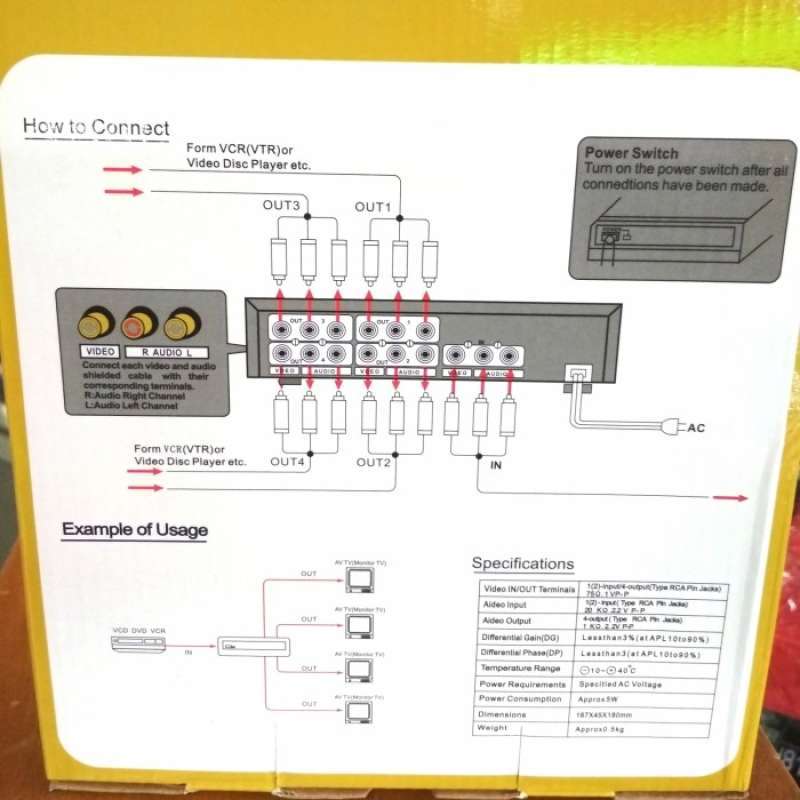 Promo 4 Load Video-Audio Amp Spliter / Splitter Rca 4Port Usat Terbaik