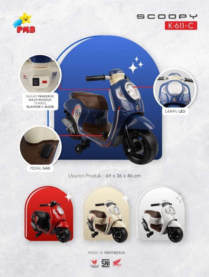 Jual Motor Aki Mainan Anak Pmb K611c Honda Scoopy Motor Listrik - Biru