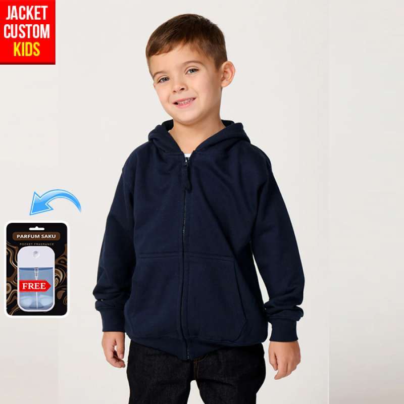 JAKET ANAK HOODIE ZIPPER POLOS BIRU NAVY HOODIE KIDS CUSTOM - Main Image