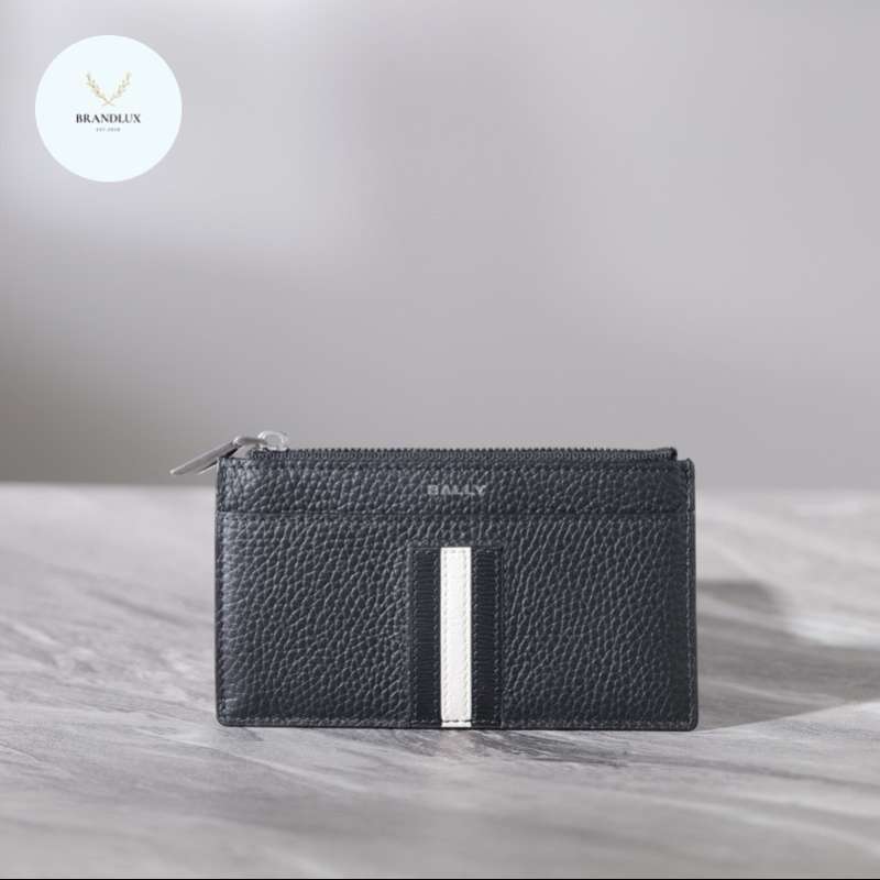 BALLY Ribbon Business Card Holder in Black Grained 100 Authentic